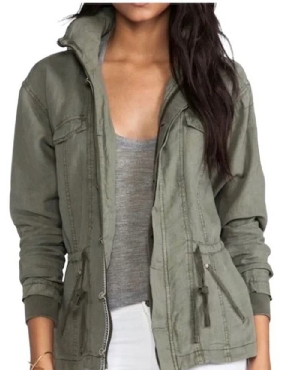 MICHAEL STARS Revolve 100% Linen Utility Jacket Small Olive Green Army
